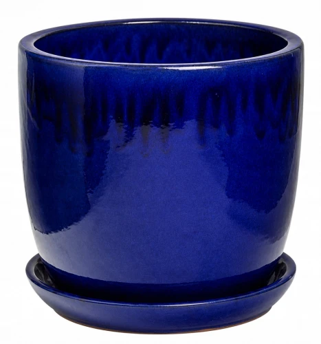 Doniczka ceramiczna z podstawką osłonka okrągła kobaltowa 32cm