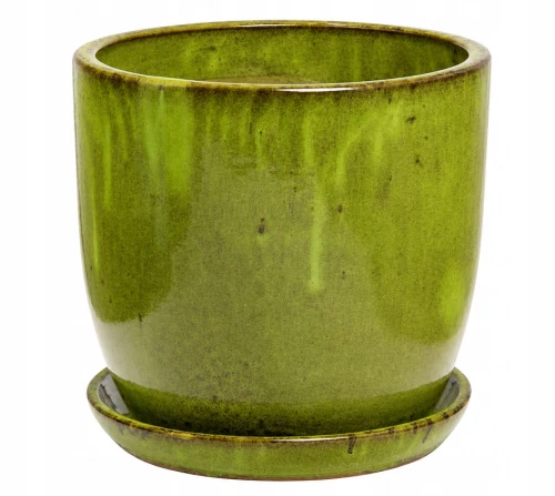 Doniczka ceramiczna z podstawką osłonka okrągła zielona 32cm