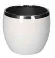 Doniczka ceramiczna osłonka okrągła gładka biało-srebrna 15cm