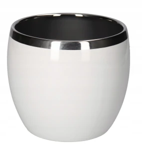 Doniczka ceramiczna osłonka okrągła gładka biało-srebrna 15cm