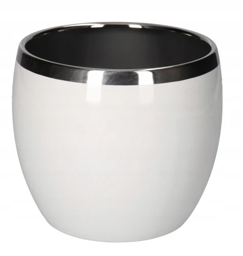 Doniczka ceramiczna osłonka okrągła gładka biało-srebrna 15cm