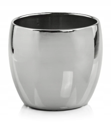 Doniczka ceramiczna osłonka okrągła gładka srebrna 15cm