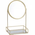 Lustro stojące okrągłe stojak na biżuterię metalowe złote 12x32cm