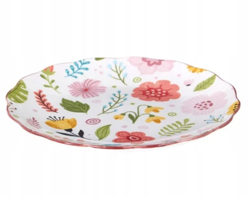 Talerz porcelanowy obiadowy płytki w kwiatki kolorowy 21cm 1szt