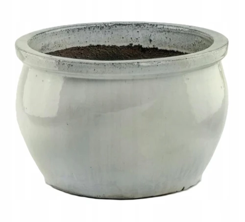 Doniczka ceramiczna osłonka okrągła z pogrubionym rantem beżowa 28 cm