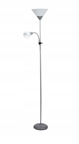 Lampa podłogowa szara stojąca LED Cleo E14+E27