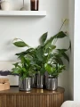 Doniczka ceramiczna z podstawką osłonka okrągła gładka srebrna 13cm
