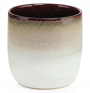 Doniczka ceramiczna osłonka okrągła Vintage beżowo-brązowa 13 cm