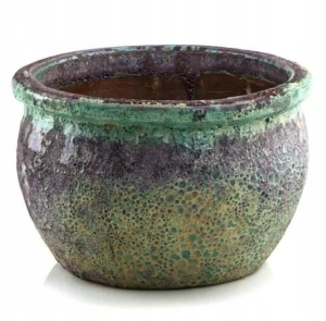 Doniczka ceramiczna osłonka okrągła Vintage turkusowo-brązowa 28 cm