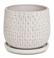 Doniczka ceramiczna z podstawką osłonka okrągła tłoczenia beżowa 35cm