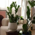 Doniczka ceramiczna z podstawką osłonka okrągła tłoczenia beżowa 35cm