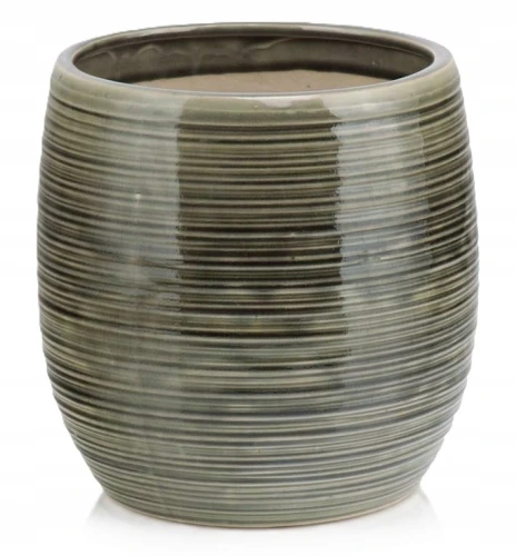 Doniczka ceramiczna osłonka okrągła prążkowana brązowo-szara 22 cm
