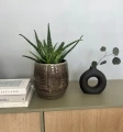 Doniczka ceramiczna osłonka okrągła prążkowana brązowo-szara 22 cm