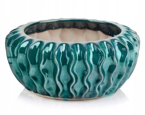Doniczka ceramiczna osłonka misa dekoracyjna zdobienia turkusowa 26cm