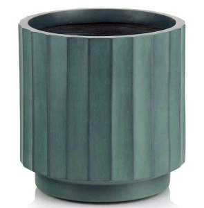 Doniczka ceramiczna osłonka dekoracyjna ryflowana zielona 30 cm