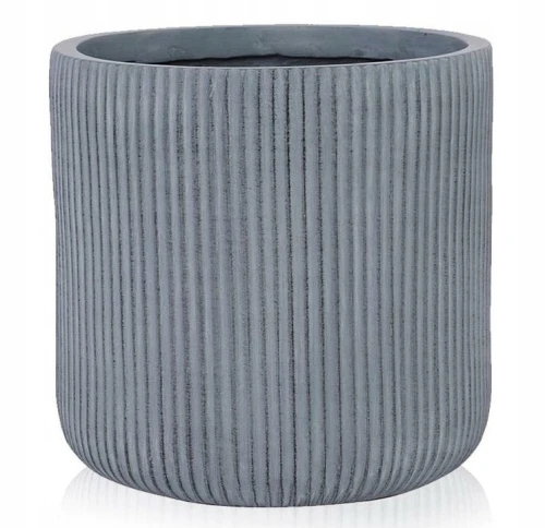 Doniczka ceramiczna osłonka dekoracyjna ryflowana szara 37 cm