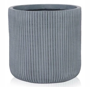 Doniczka ceramiczna osłonka dekoracyjna ryflowana szara 31 cm