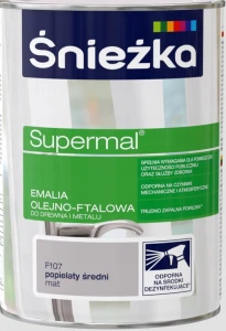 Śnieżka Supermal emalia olejno-ftalowa drewno metal Popielaty mat 0,8L