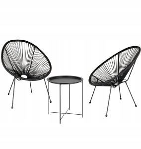 Zestaw mebli ogrodowych rattan 2 krzesła i stolik retro czarny