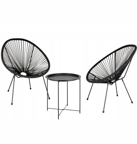 Zestaw mebli ogrodowych rattan 2 krzesła i stolik retro czarny