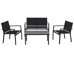 Zestaw mebli ogrodowych metalowy sofa 2 krzesła i stolik czarny