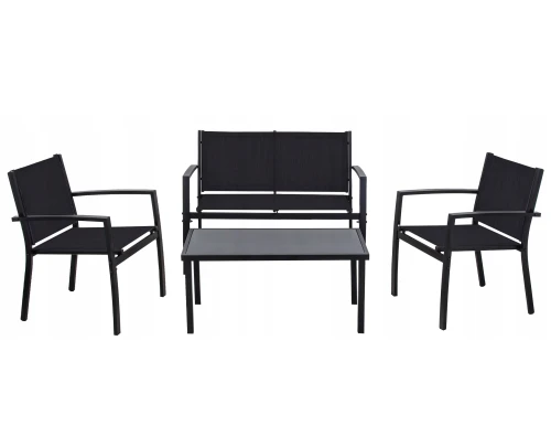 Zestaw mebli ogrodowych metalowy sofa 2 krzesła i stolik czarny