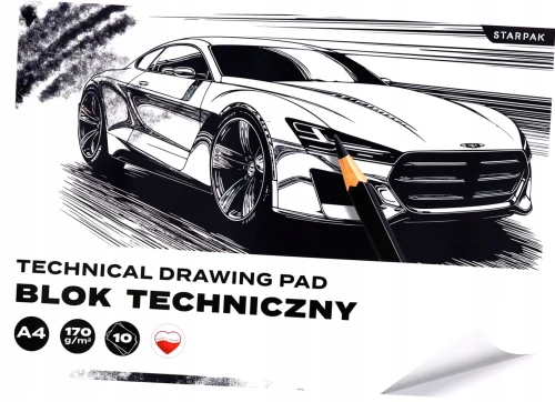 Blok techniczny Auto A4 biały 10 kartek