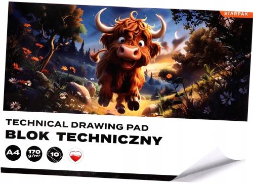 Blok techniczny Krówka biały A4 10 kartek