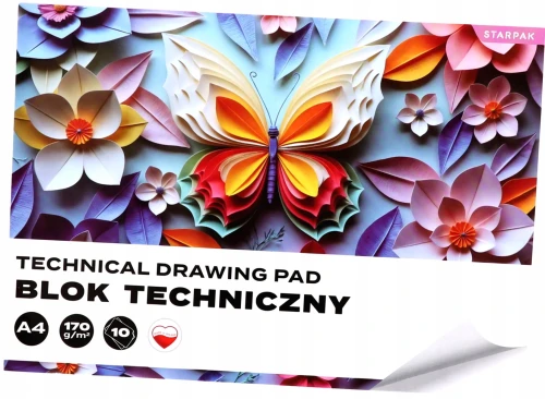 Blok techniczny Motyle biały A4 10 kartek
