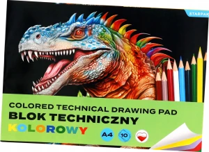 Blok techniczny Dinozaur kolorowy A4 10 kartek