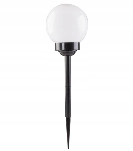 Lampka solarna ogrodowa wbijana kula zimna biel czarna 73cm 1szt