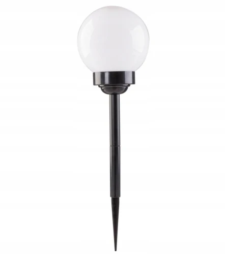 Lampka solarna ogrodowa wbijana kula zimna biel czarna 73cm 1szt
