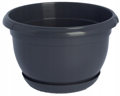Doniczka plastikowa z podstawką osłonka okrągła gładka antracyt 19cm