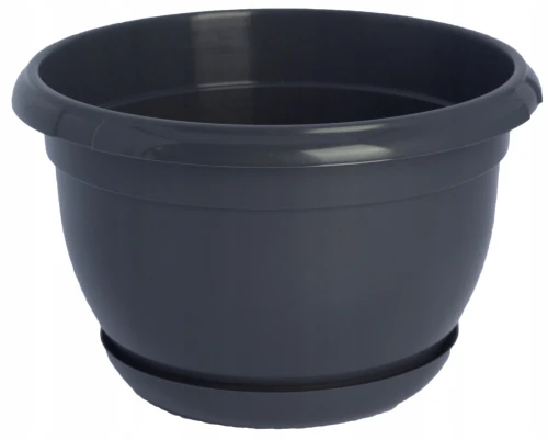 Doniczka plastikowa z podstawką osłonka okrągła gładka antracyt 21cm
