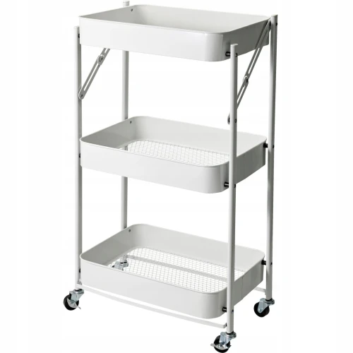 Wózek na kółkach regał kuchenny 3 poziomy metalowy biały 77cm