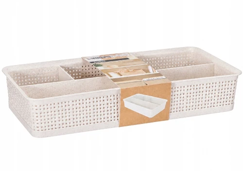 Koszyk do przechowywania plastikowy z przegródkami beżowy 34x16x6cm