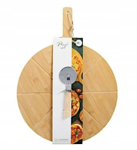 Deska kuchenna drewniana do krojenia pizzy i radełko 50cm
