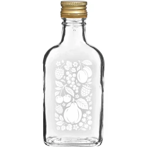 Butelka szklana piersiówka biały nadruk Owoce z zakrętką 200ml 1szt