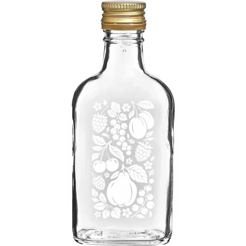Butelka szklana piersiówka biały nadruk Owoce z zakrętką 200ml 1szt