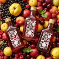 Butelka szklana piersiówka biały nadruk Owoce z zakrętką 200ml 1szt