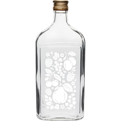 Butelka szklana z białym nadrukiem Owoce z zakrętką 500ml 1szt