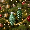 Bombki choinkowe szklane szyszka ciemna zieleń 2,5x6cm 12 sztuk