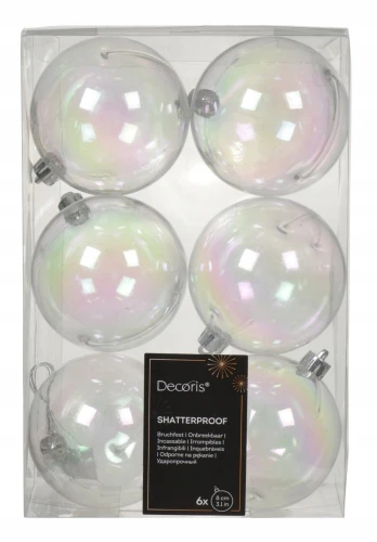 Bombki choinkowe plastikowe okrągłe iryzowane transparentne 8cm 6szt
