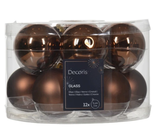Bombki choinkowe szklane okrągłe brązowe espresso 5cm 12 sztuk