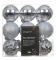 Bombki choinkowe plastikowe okrągłe brokatowe srebrne 4cm 18 sztuk