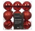 Bombki choinkowe plastikowe okrągłe brokatowe czerwone 4cm 18 sztuk
