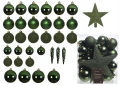 Bombki choinkowe plastikowe okrągłe z gwiazdą ciemna zieleń 5-8cm 33 sztuki