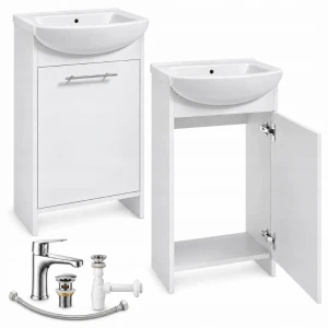 Szafka łazienkowa stojąca z umywalką i baterią chrom biała 50x84cm Frigo