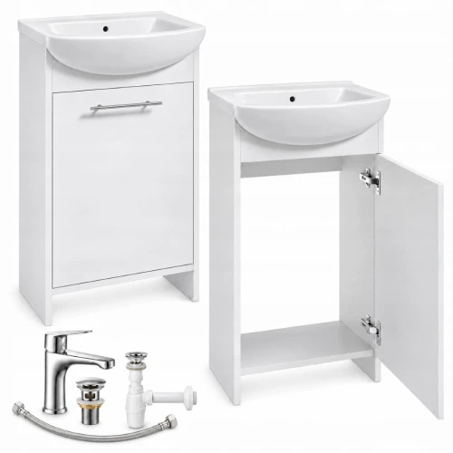 Szafka łazienkowa stojąca z umywalką i baterią chrom biała 50x84cm Frigo
