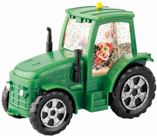 Figurka świąteczna Traktor ze Świętym Mikołajem i muzyką LED zielony 17cm